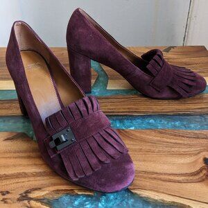 Franco Sarto Cherry Suede Fringe Block Heels